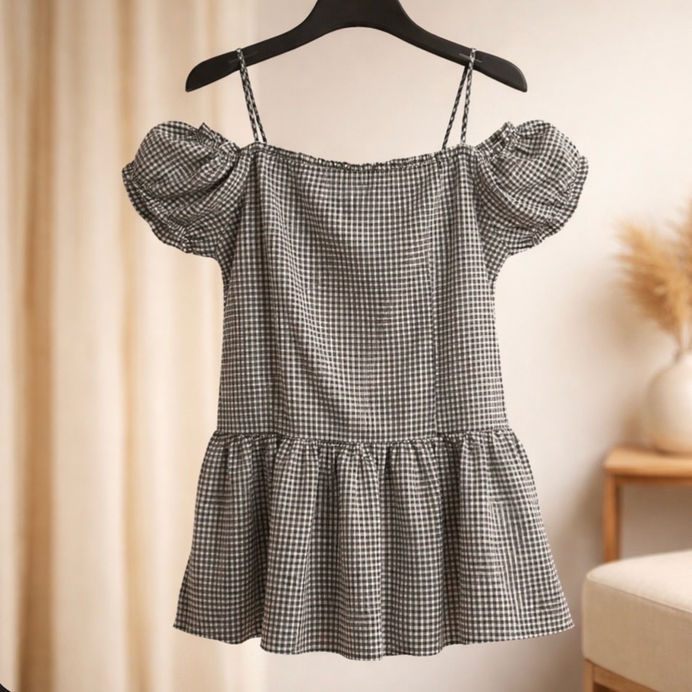 Fashion Nova Black & White Gingham Off-Shoulder Mini